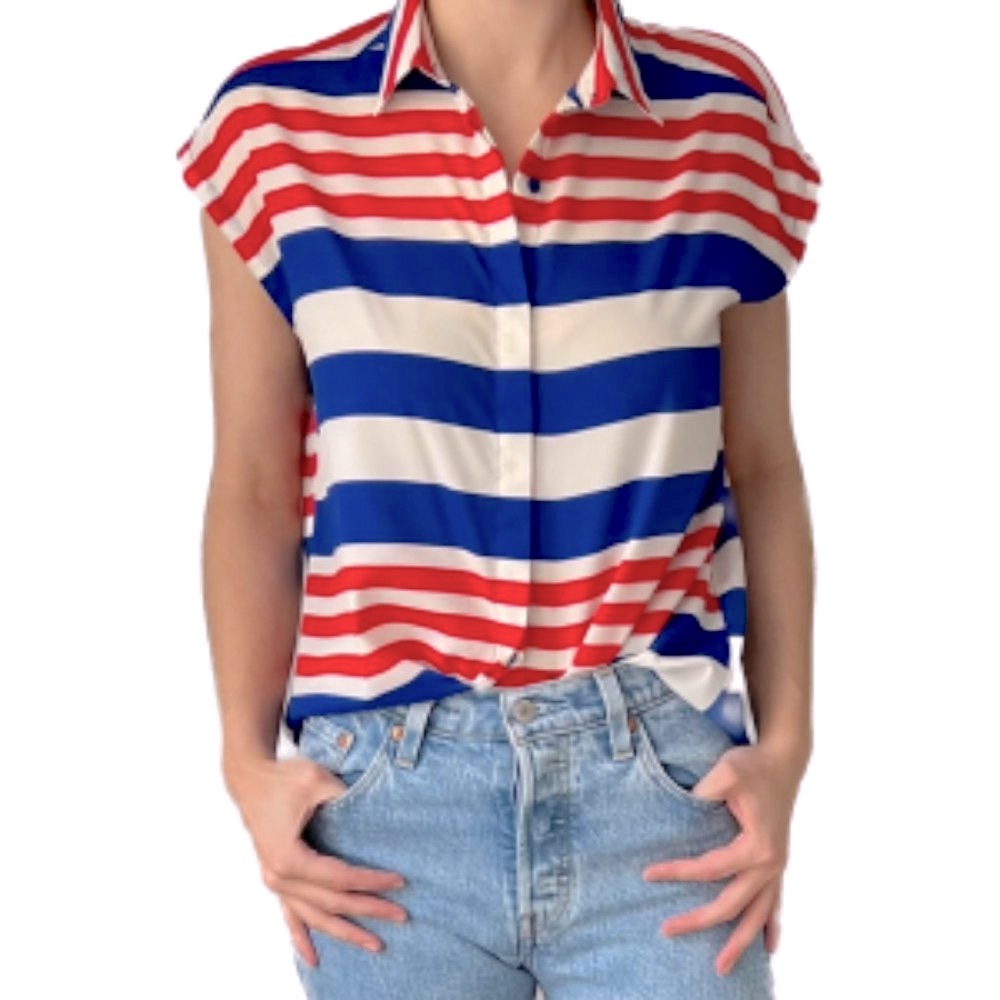 AQUA Red, White, and Blue Striped Shirt
